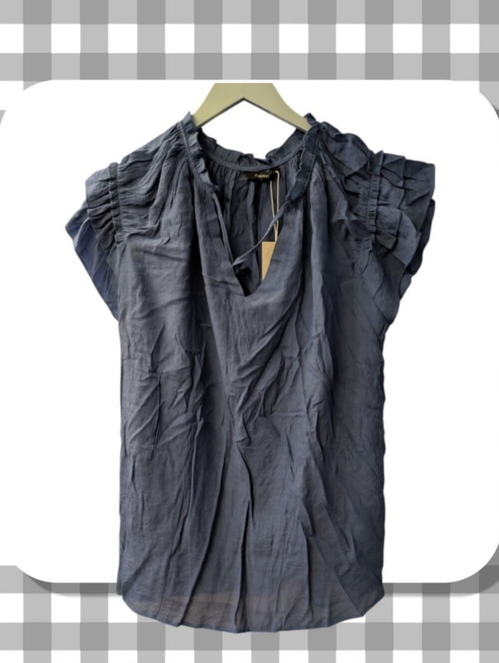 Women's Slate Blue Ruffle Sleeve Blouse